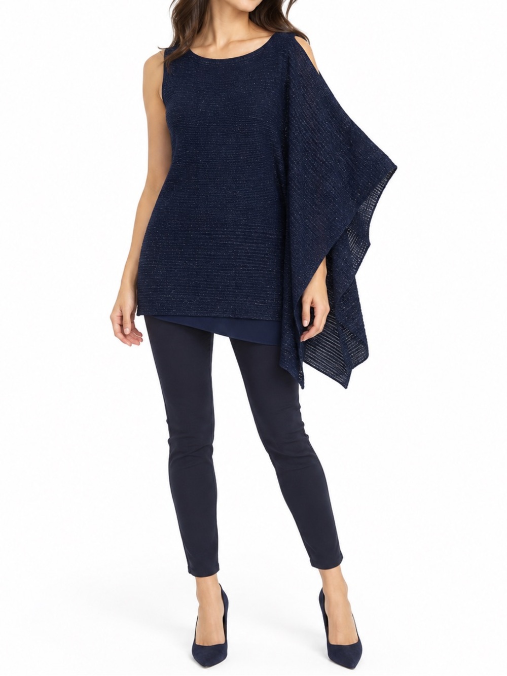 White House Black Market Asymmetrical Draped Shimmer Sweater Poncho XS